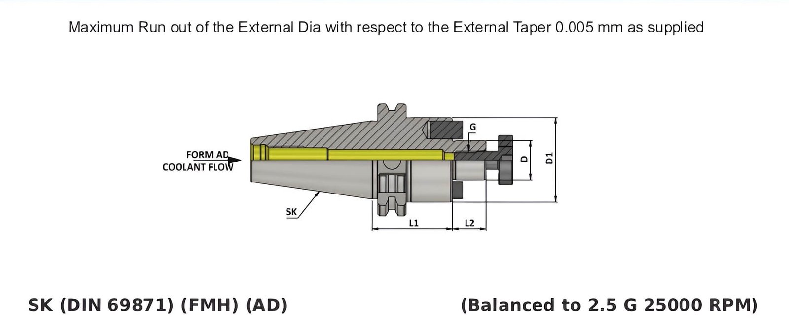 SK40 FMH32 055 Face Mill Holder (AD) (Balanced to G 2.5  25000 RPM) (DIN 6357)